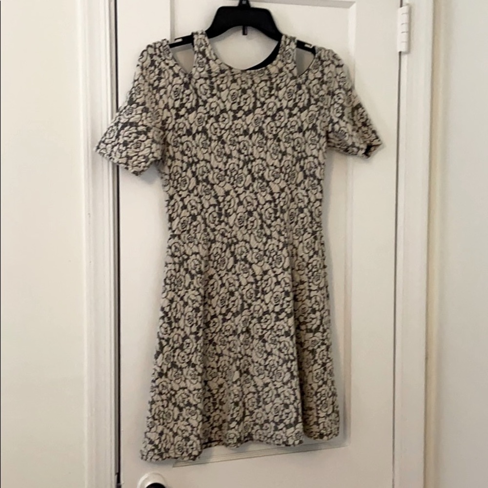 Black and White Floral Cold Shoulder Dress